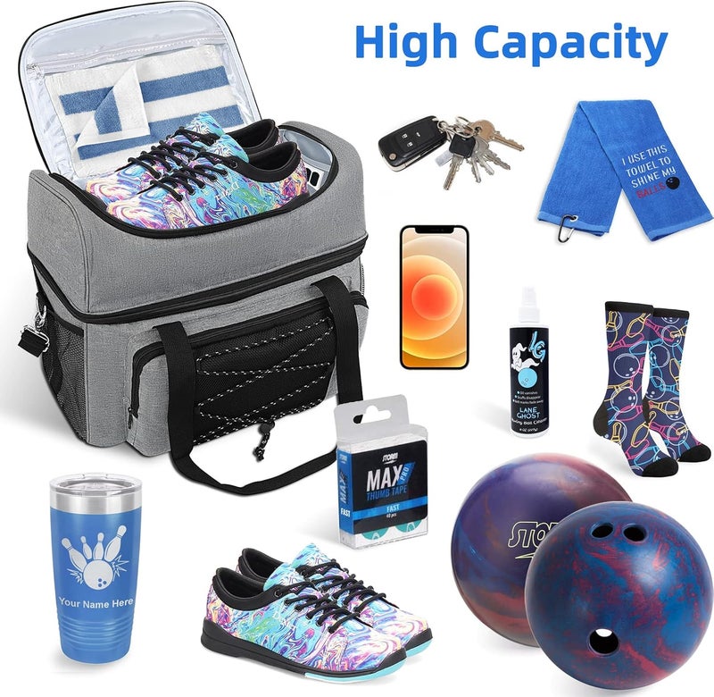 ALSLEA Bowling Ball Bag 2 Ball with Padded Holder Portable Double Bowling Totes with Adjustable Shoulder Strap Large Capacity Bowling Gear Organizer - Image 2